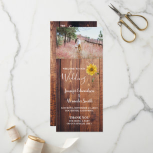 Rustic barn wood sunflower country wedding program programme