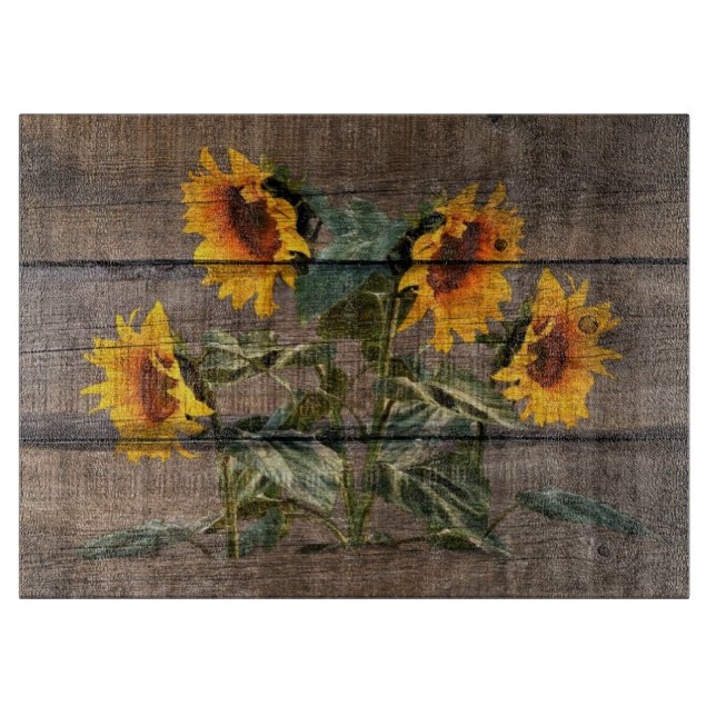 Rustic Barn Wood Sunflower Cutting Board (Front)
