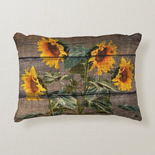 Rustic Barn Wood Sunflower Decorative Cushion (Front)