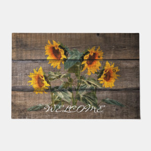 Rustic Barn Wood Sunflower Doormat