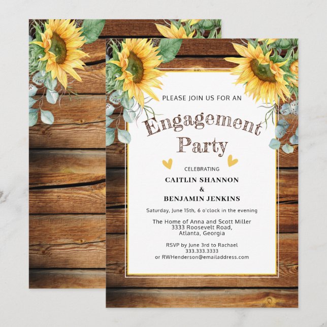 Rustic Barn Wood Sunflower Engagement Party Invitation (Front/Back)