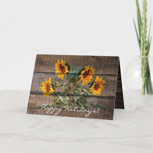 Rustic Barn Wood Sunflower Holiday Card