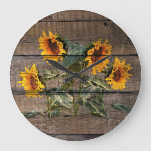 Rustic Barn Wood Sunflower Large Clock