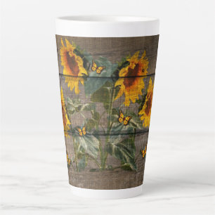 Rustic Barn Wood Sunflower Latte Mug