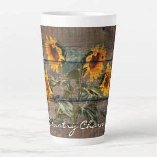 Rustic Barn Wood Sunflower Latte Mug