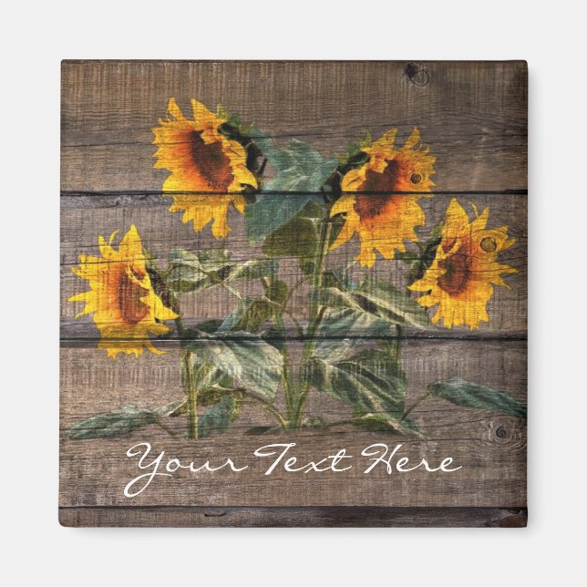 Rustic Barn Wood Sunflower Magnet (Front)