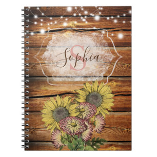 Rustic Barn Wood Sunflower Monogram Notebook