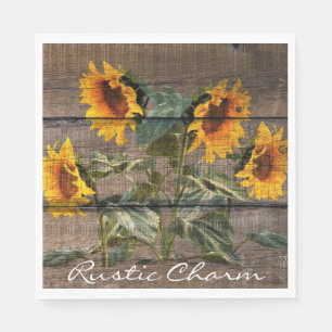 Rustic Barn Wood Sunflower Napkin
