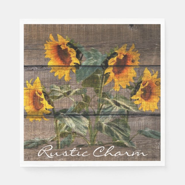 Rustic Barn Wood Sunflower Napkin (Front)