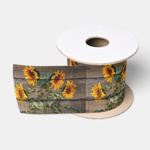 Rustic Barn Wood Sunflower Satin Ribbon