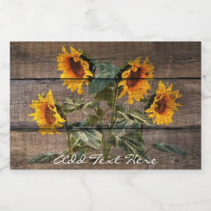 Rustic Barn Wood Sunflower Sparkling Wine Label