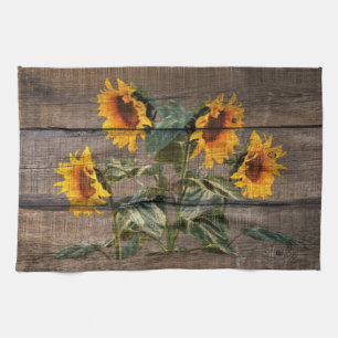 Rustic Barn Wood Sunflower Tea Towel