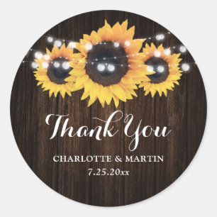 Rustic Barn Wood Sunflower Wedding Favour Classic Round Sticker