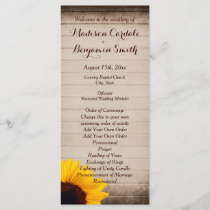 Rustic Barn Wood Sunflower Wedding Programs Programme