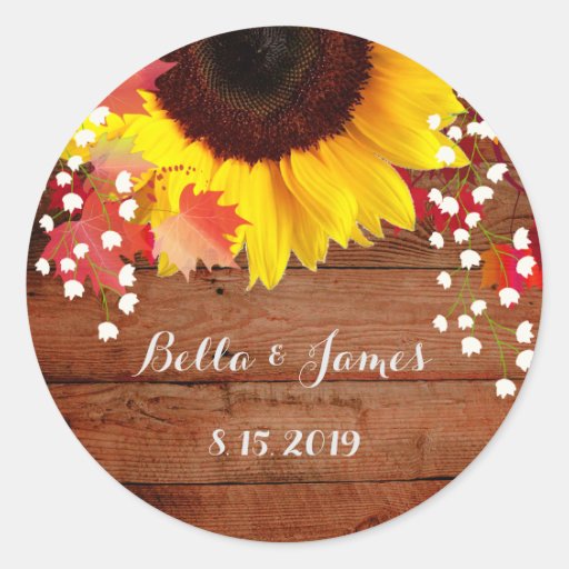 Image of Rustic Barn Wood Sunflower Wedding Stickers