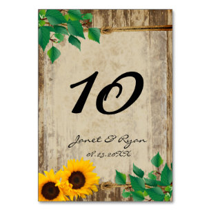Rustic Barn Wood Sunflower Wedding Table Number