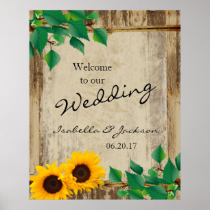 Rustic Barn Wood Sunflower Wedding Welcome Poster
