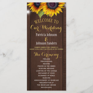 Rustic barn wood sunflowers wedding program programme
