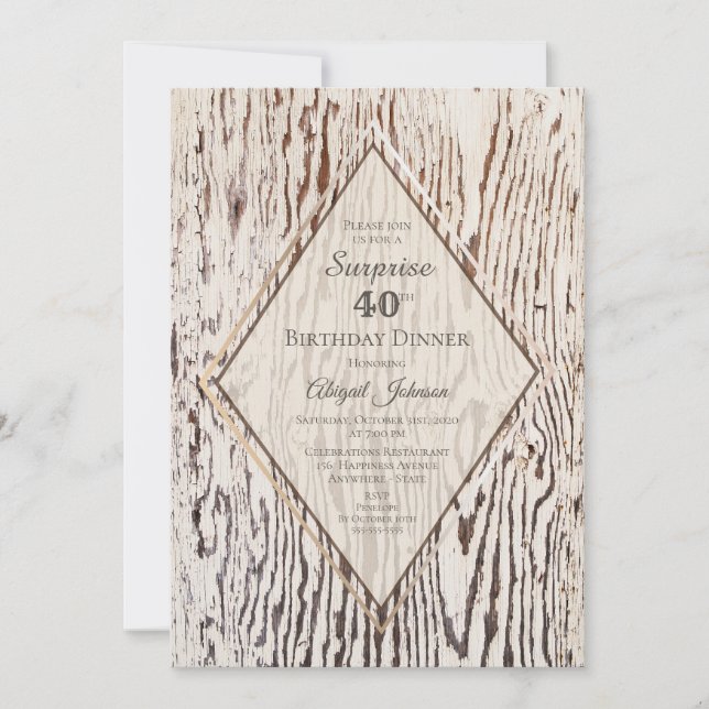 Rustic Barn Wood Surprise 40th Birthday Dinner Invitation (Front)