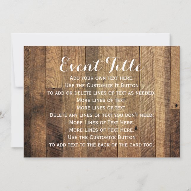 Rustic Barn Wood Table Signage Card 5 x 7 Invite (Front)