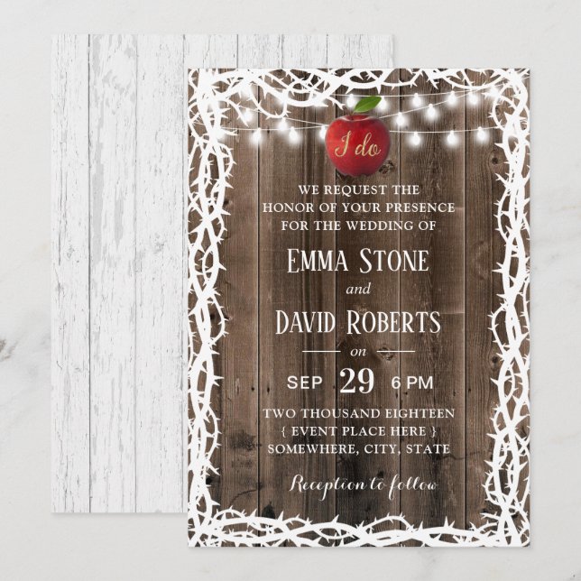 Rustic Barn Wood Thorn Frame Fairy Tale Wedding Invitation (Front/Back)