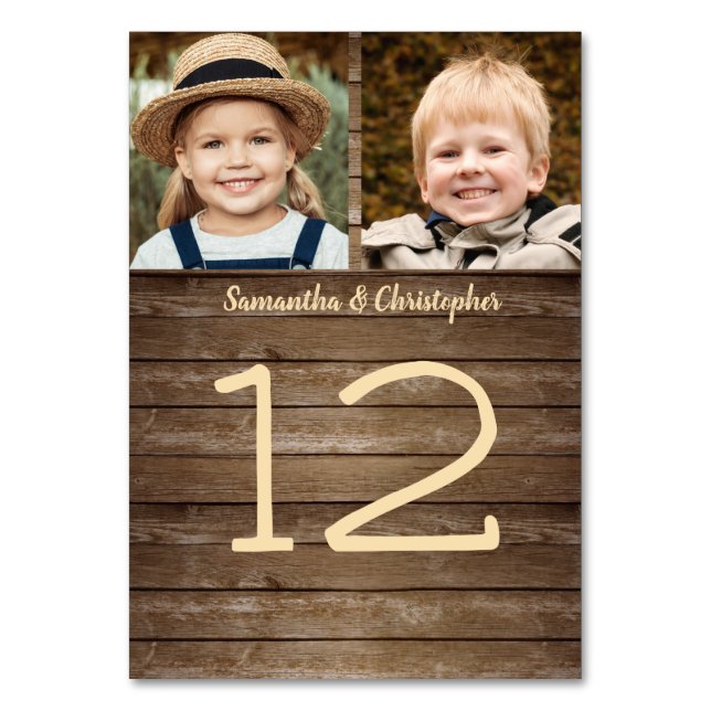 Rustic Barn Wood Through The Years Photo Wedding Table Number (Front)
