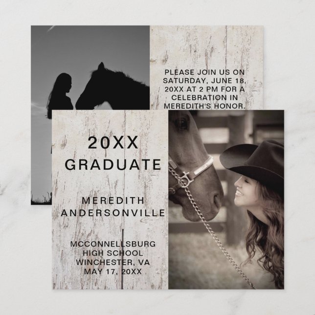 Rustic Barn Wood Two Photo Graduation Celebration Invitation (Front/Back)