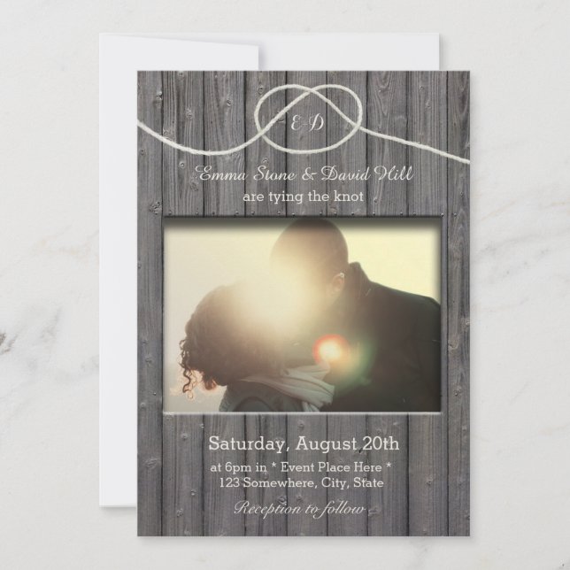 Rustic Barn Wood Tying the Knot Photo Wedding Invitation (Front)