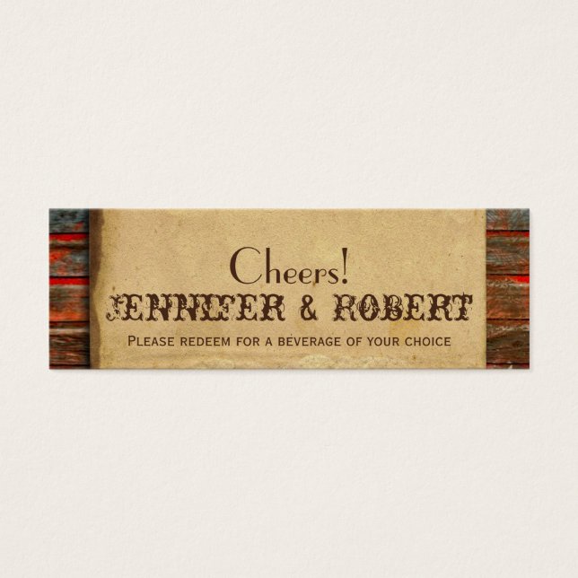 Rustic Barn Wood Wedding Drink Tickets (Front)