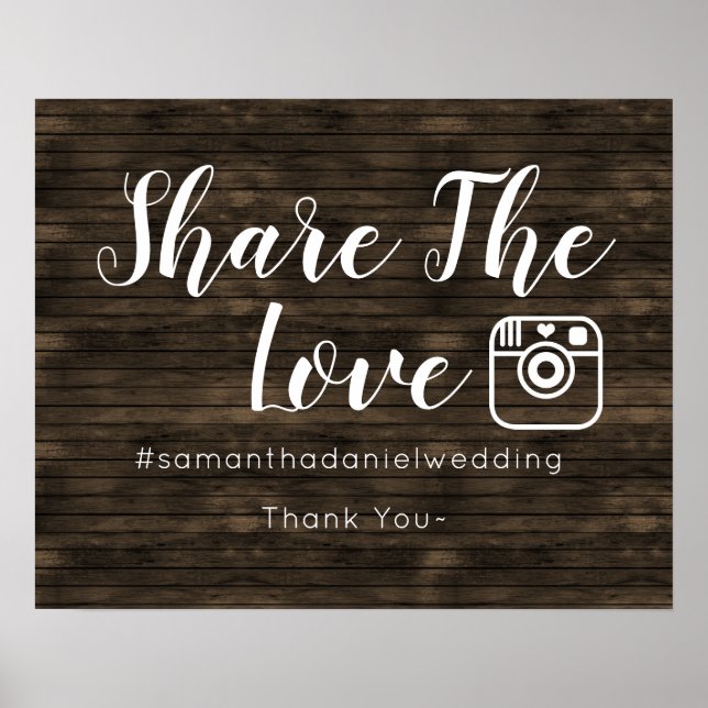 Rustic Barn Wood Wedding Instagram sharing sign (Front)