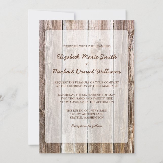 Rustic Barn Wood Wedding Invitations (Front)