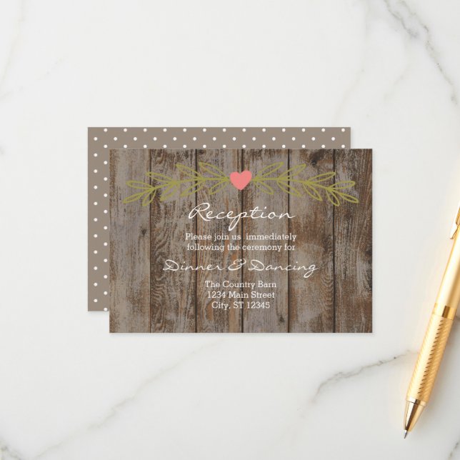 Rustic Barn Wood Wedding Reception Enclosure Card (Front/Back In Situ)