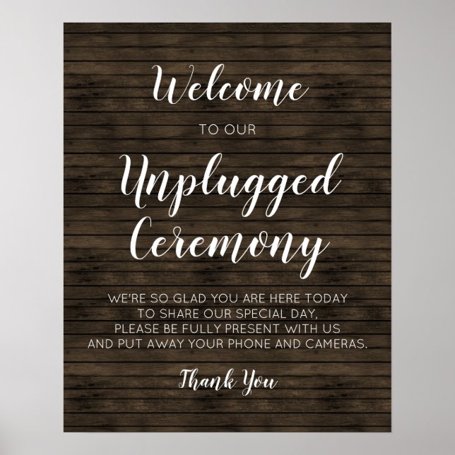 Rustic Barn Wood Wedding Unplugged Ceremony Signs (Front)
