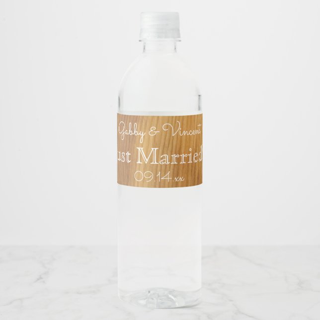 Rustic Barn Wood Wedding Water Bottle Label (Front)