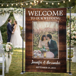 Rustic barn wood welcome to our Wedding photo Banner