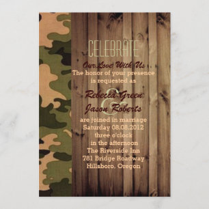 rustic barn wood western country Camo Wedding Invitation