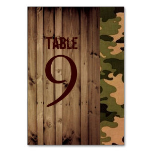 rustic barn wood western country Camo Wedding Table Number
