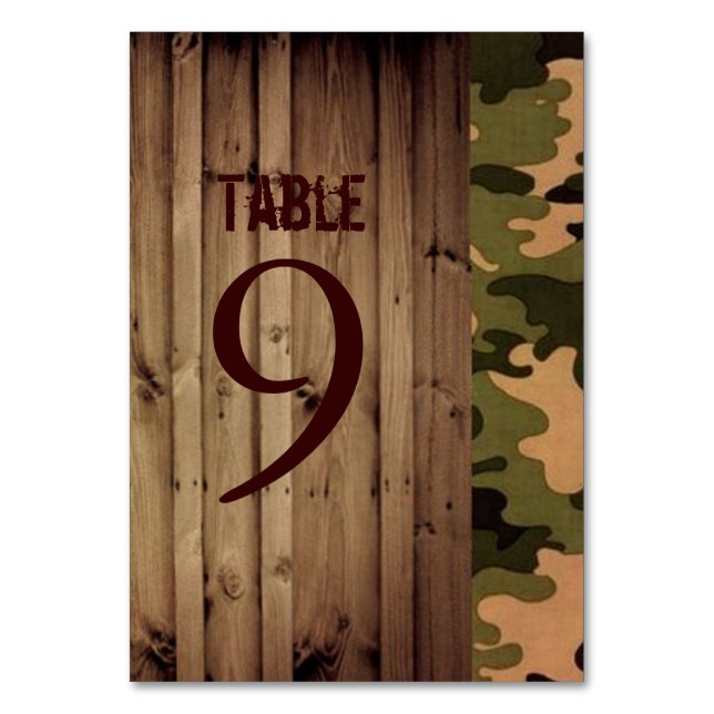 rustic barn wood western country Camo Wedding Table Number (Front)