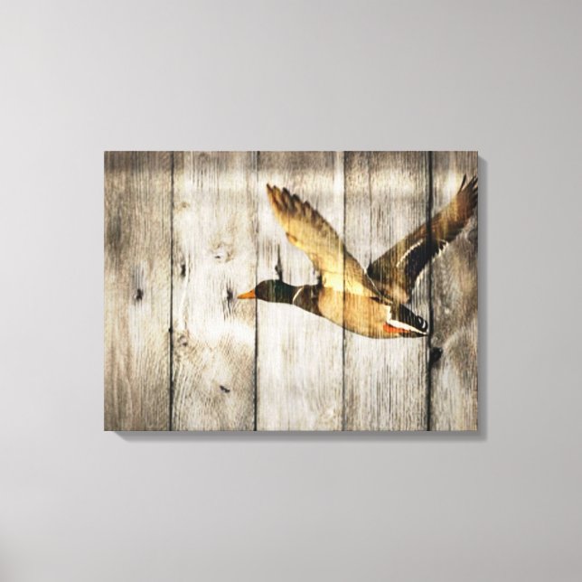 Rustic Barn wood Western Country flying Wild Duck Canvas Print (Front)