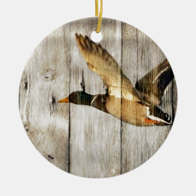 Rustic Barn wood Western Country flying Wild Duck Ceramic Tree Decoration (Front)