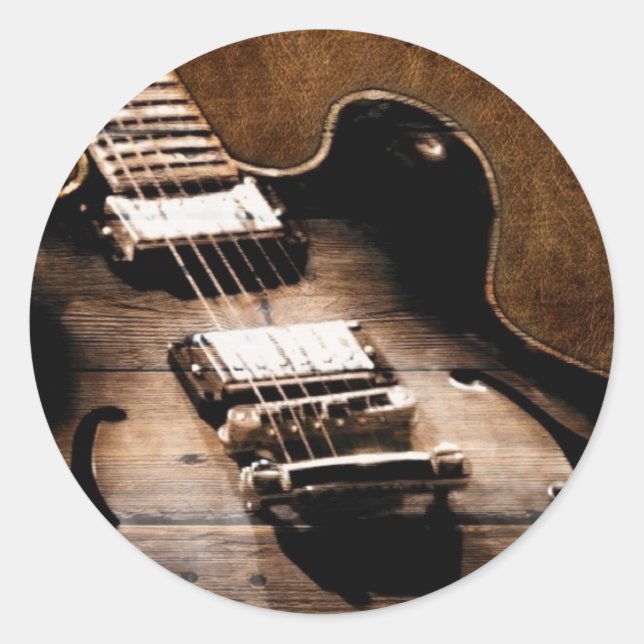Rustic Barn Wood Western Country Music Guitar Classic Round Sticker (Front)