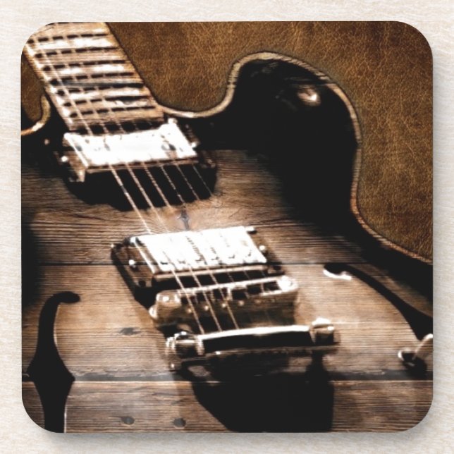 Rustic Barn Wood Western Country Music Guitar Coaster (Front)