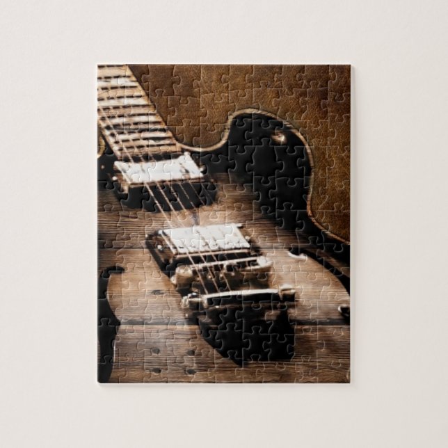 Rustic Barn Wood Western Country Music Guitar Jigsaw Puzzle (Vertical)