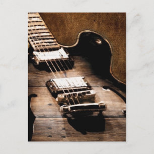 Rustic Barn Wood Western Country Music Guitar Postcard