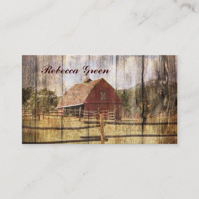rustic barn wood western country red barn wedding business card (Front)
