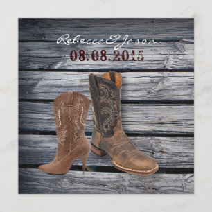 Rustic Barn Wood Western Cowboy wedding Announcement