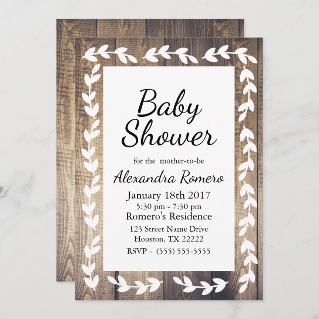 Rustic Barn Wood White Country Laurel Baby Shower Invitation (Front/Back)