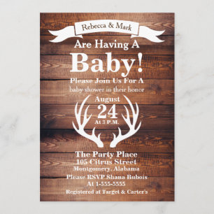 Rustic Barn Wood & White Deer Antlers Banner Invitation