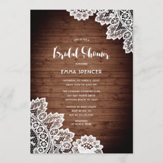 Rustic Barn Wood White Lace Bridal Shower Invitation