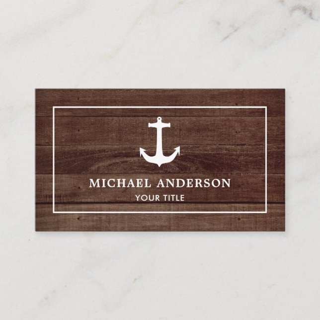 Rustic Barn Wood White Nautical Anchor Business Card (Front)
